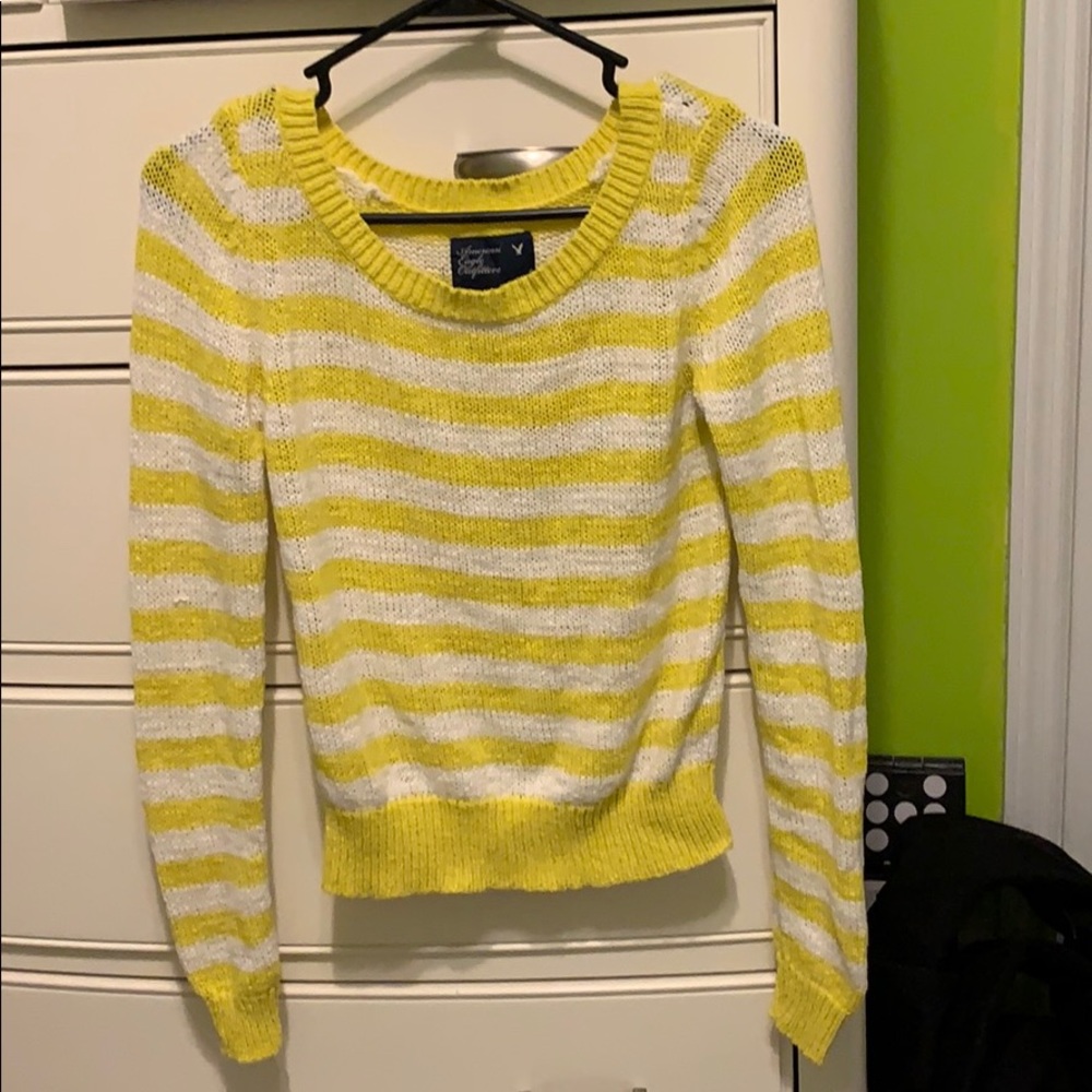 American eagle yellow and white stripe sweater